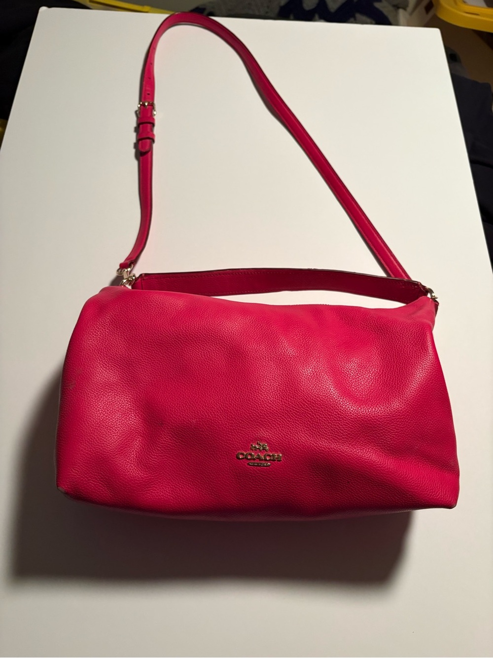 Coach Hot Pink Leather Shoulder Bag with Gold-Tone Logout